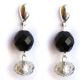 BRINCO FOLHEADO A PRATA COM CRISTAL PRETO E CRISTAL  COD.005