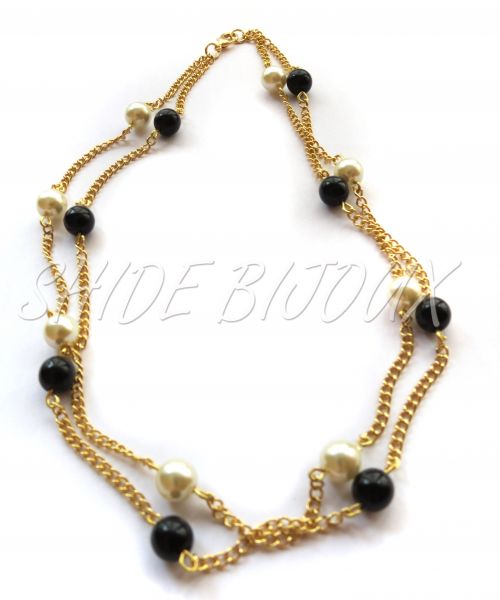 COLAR DE PEROLAR CONTAS DE VIDRO PRETAS E DOURADO COD. C002